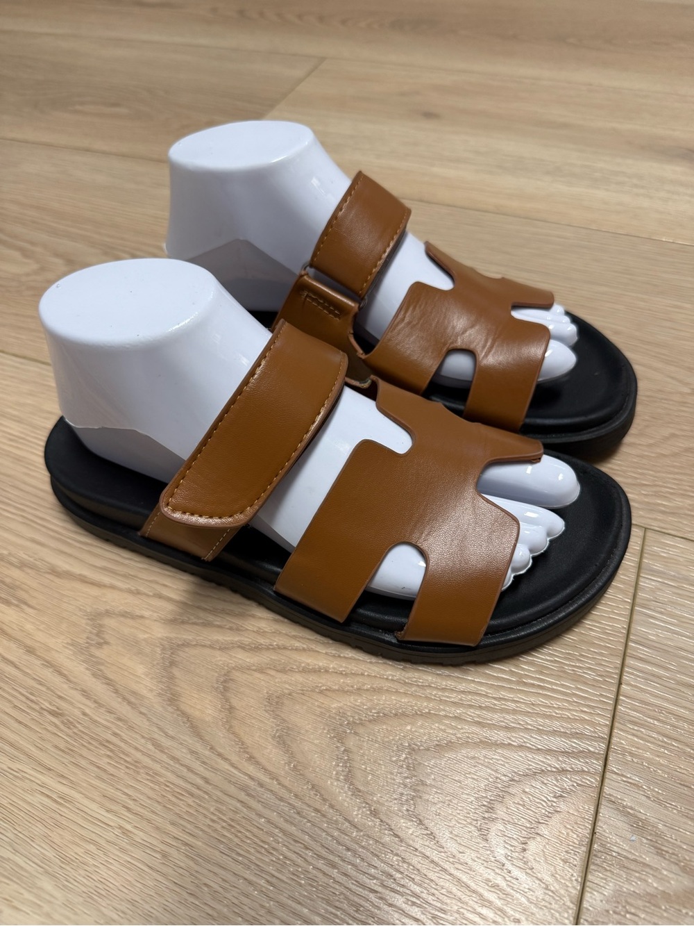 Brown leather H-strap sandals adjustable velcro instep strap Women’s 39